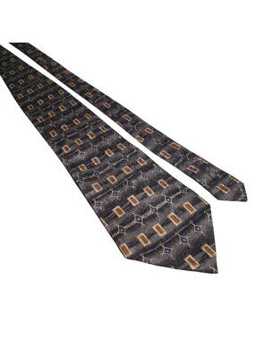 Rooster Vintage Men Necktie Gray Blue Gold Square Pattern Printed Silk Gift